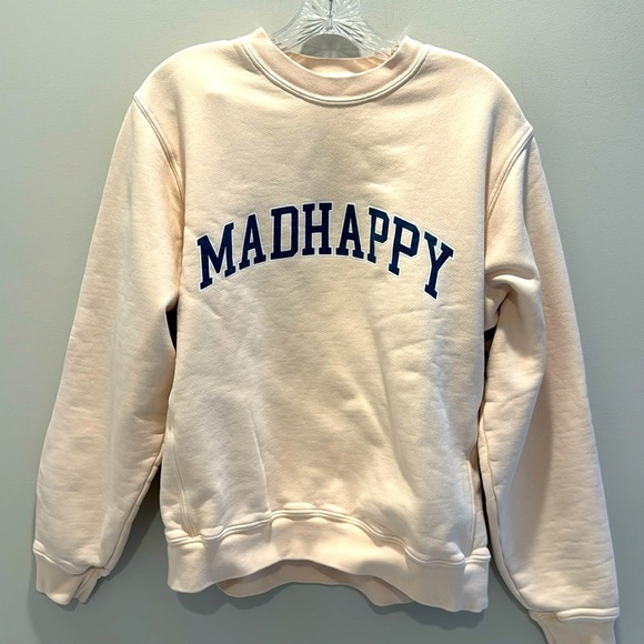 MAD HAPPY Sweatshirt Cream W/ Blue Print - Picture 1 of 4